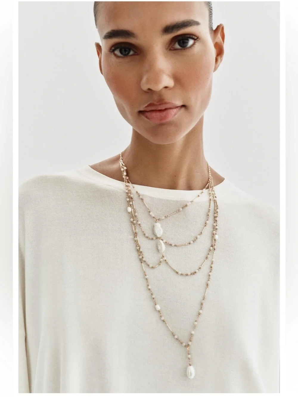 Zara Gold Multi-Layer Pearl Necklace - NWT